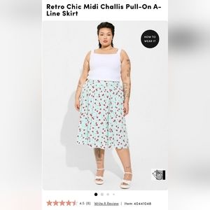 Torrid Size 3 Cherry Print Retro Chic Midi Challis Pull-On A-Line Skirt **NWT**